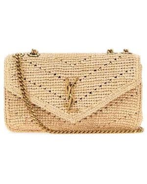 Saint Laurent Raffia Small Loulou Shoulder Bag Palebrownbrick Borse A Mano - Metallic