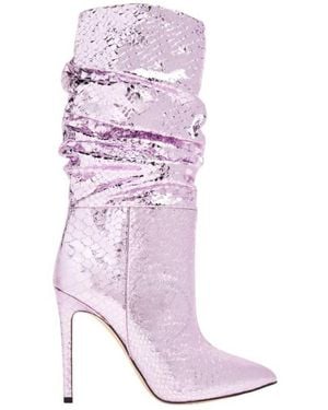 Paris Texas Python-Embossed Slouchy Stiletto Boots - Purple
