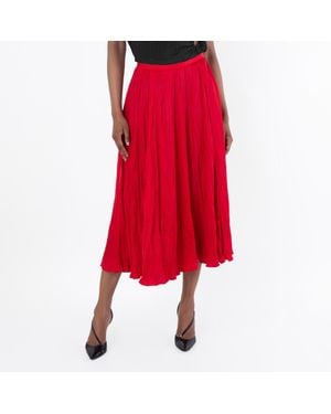 Polo Ralph Lauren Pleated Cotton Midi Skirt - Red
