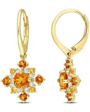 Amour 2 1/10 Ct Tgw Citrine, Madeira Citrine And Topaz Leverback Cluster Drop Earrings - Metallic