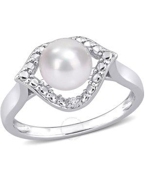 Amour 7-7.5Mm Freshwater Cultured Pearl And Created Sapphire Halo Ring - White