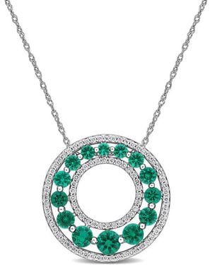 Created Forever 1 4/5Ct Tgw Created Sapphire And 1/3Ct Tw Lab Grown Diamond Circle Pendant With Chain - Blue