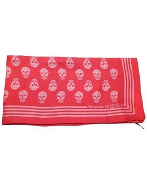 McQueen Skull-Print Silk Scarf - Red