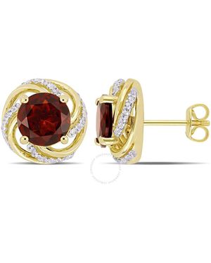 Amour 4 1/3 Ct Tgw Garnet And Topaz Swirl Stud Earrings - Metallic
