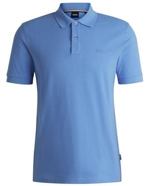 BOSS Pallas Logo-Detail Cotton Polo Shirt - Blue
