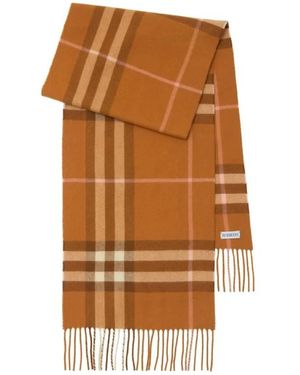 Burberry Check Fringed Cashmere Scarf - Brown
