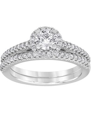 Brilliant Diamond 1.5 Carat 14K Round Cut Lab Grown Diamond Halo Bridal Ring Set For - Color/Clarity-G/Vs - Metallic