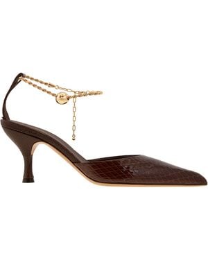 Ferragamo Ferragamo Dana 70 Crocodile Effect Leather Pumps, Size 7 C - Brown