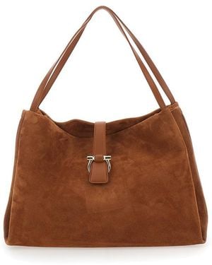 Ferragamo New Line Grande Shoulder Bag With Two Flat Handles And Gancini Detail On The Front - Brown