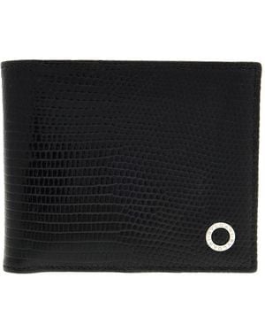 BVLGARI Glossy Lizard Leather Wallet - Black