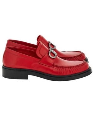 Ferragamo Duccio Leather Gancini Loafers - Red