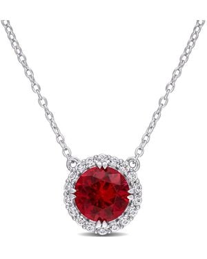Amour 2 3/4 Ct Tgw Created Ruby Created Sapphire Circular Halo Pendant With Chain - Red