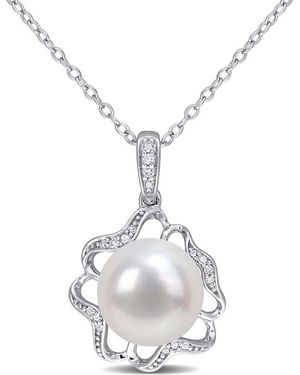 Amour 9.5-10Mm Freshwater Cultured Pearl And Diamond-Accent Floral Pendant With Chain - White