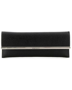McQueen Leather Cross B-Long Clutch - Black