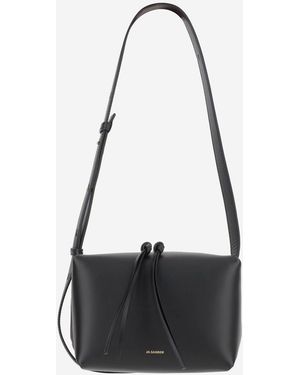 Jil Sander Leather Shoulder Bag With Logo - Black