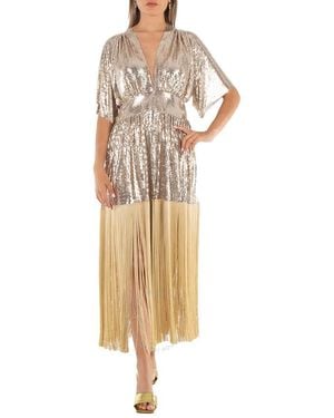 Rabanne Paco Fringe Detail Kaftan Mesh Dress - Metallic