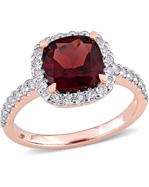 Amour 4 1/10 Ct Tgw Garnet And Topaz Halo Ring - Red
