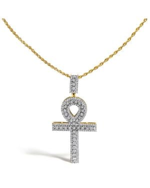 Haus of Brilliance 10K 1.00 Cttw Diamond Ankh Cross Pendant Necklace - Metallic