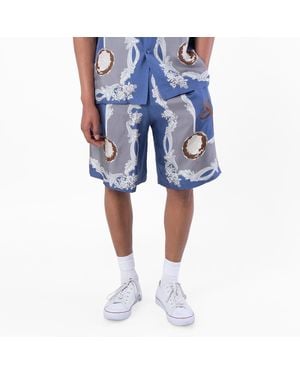 Versace Cameo Print Elasticated Waistband Silk Shorts - Blue