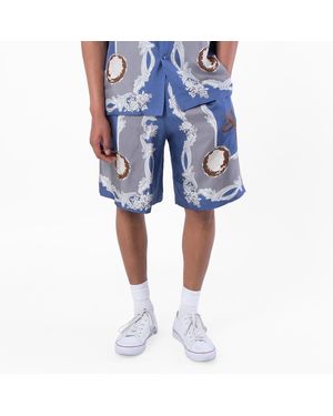 Versace Cameo Print Elasticated Waistband Silk Shorts - Blue