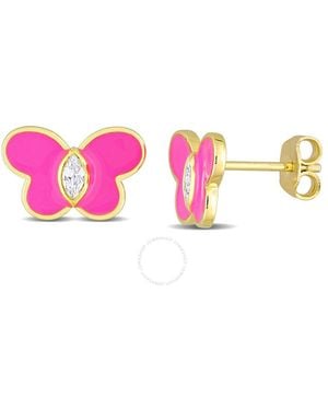 Amour 1/4 Ct Tgw Created White Sapphire Butterfly Pink Enamel Stud Earrings