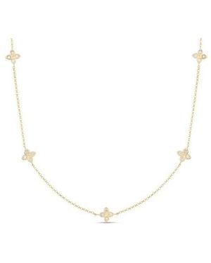Roberto Coin 18K Love By The Inch 5 Station Diamond Flower Necklace - Metallic