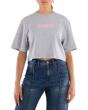 Rabanne Logo Print Cropped Cotton T-Shirt - Gray