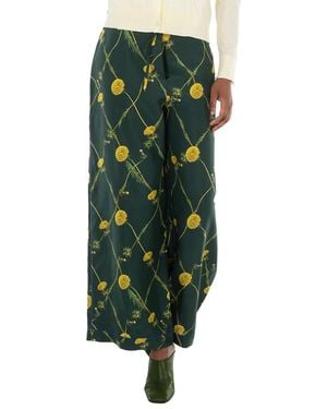 Burberry Dandelion Floral-Print Flared Trousers, Brand Size 4 Us - Green