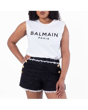 Balmain Logo Print Button Embellished Tank Top - Blue