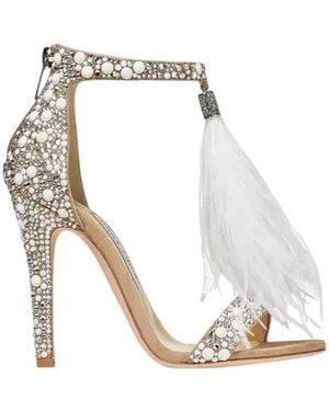 Jimmy Choo Viola 100 Mm Feather Tassel Cocktail Sandals, Brand Size 34.5 Us - White