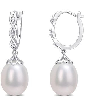 Amour 8-8.5Mm Freshwater Cultured Pearl And Diamond Accent Infinity Drop Cuff Earrings - White