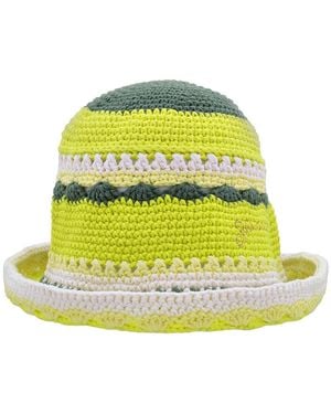 Ganni Tender Shoots Cotton Crochet Bucket Hat - Yellow