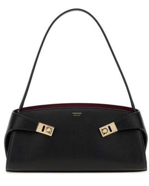 Ferragamo Leather Hug Shoulder Bag Neroborgognaborgogna Borse A Mano - Black