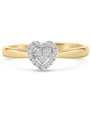 Haus of Brilliance 10K 1/10 Cttw Diamond Heart And Halo Promise Ring - Natural