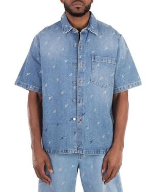 Axel Arigato Miles Logo Print Cotton Denim Shirt - Blue