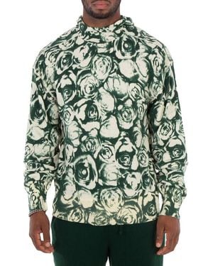 Burberry Floral Print Long Sleeve Hoodie - Green