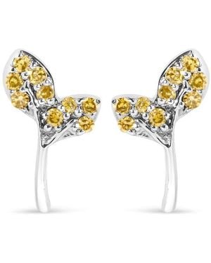Haus of Brilliance 925 Sterling 1/16Ct Tdw Treated Diamond Leaf Earrings - Metallic