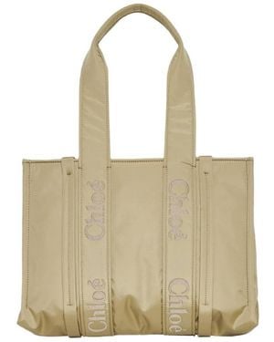 Chloé Woody Logo Medium Tote Bag - Natural