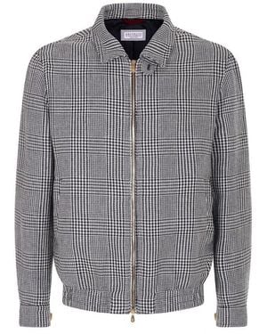 Brunello Cucinelli Plaid Linen Blend Jacket, Brand Size 44 (Us - Gray