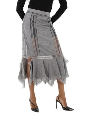 Burberry Ladies Cloud Chantilly Lace And Wool Jersey Skirt, Brand Size 8 (Us - Grey