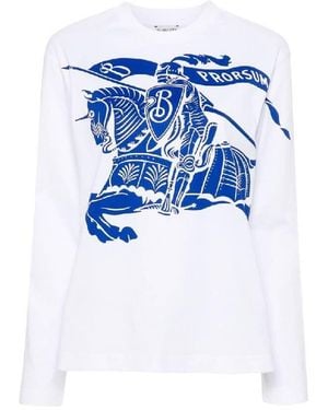 Burberry Equestrian Knight Motif Long Sleeve Shirt - Blue