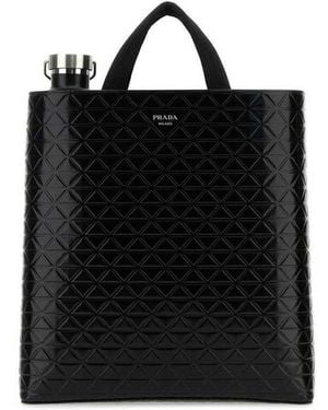 Prada Leather Shopping Bag Nero Vitello Borse A Mano - Black