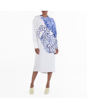 Ferragamo Ferragamo Long Sleeve Floral Print Midi Dress, Brand Size 42 Us Size 8 - Blue
