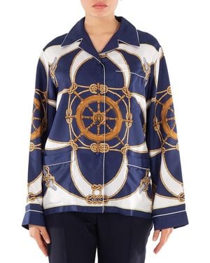 Bally Graphic-Print Notched-Collar Silk Shirt - Blue