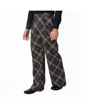 Burberry Check Pattern Oversized Wool Blend Pants, Brand Size 54 Us - Gray