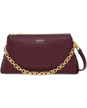 Ferragamo Gancini Calfskin Chain Mini Compact Bag - Purple