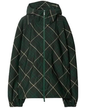 Burberry Check Hooded Zip-Up Jacket - Green