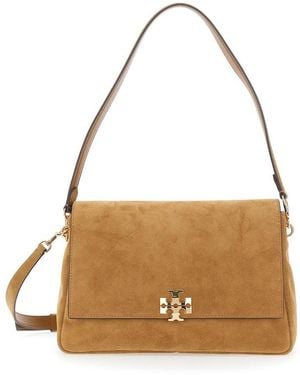 Tory Burch Charlie Medium Suede Shoulder Bag - Brown