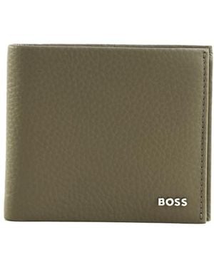 BOSS New Crosstown Grained-Leather Wallet -Open - Green