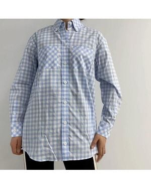 Burberry Ladies Pale Pattern Gingham Cotton Poplin Shirt Dress, Brand Size 6 (Us - Blue